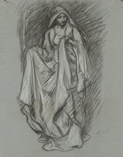 Studie voor gedrapeerde vrouw, figuurstudie voor De zoektocht naar de Heilige Graal (serie van 15 schilderijen voor de Boston Public Library, voltooid in 1901) door Edwin Austin Abbey