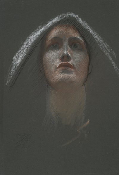 Studie voor figuur van Religie rondel in de rotonde van het staatskapitoolgebouw in Harrisburg, Pennsylvania, 1902-1911 door Edwin Austin Abbey