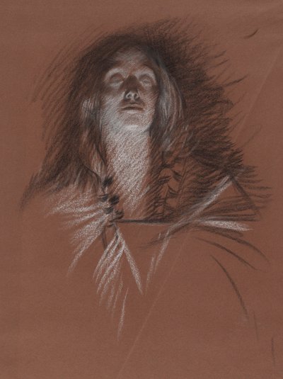 Studie voor hoofd van een Keltische vrouw, uit De Toneelscène, Hamlet, act 3, scène 2 door Edwin Austin Abbey