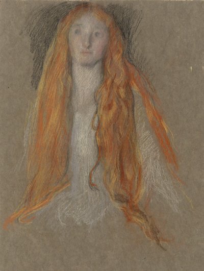Studie voor het hoofd van Ophelia, in de toneelscène, in Hamlet door Edwin Austin Abbey