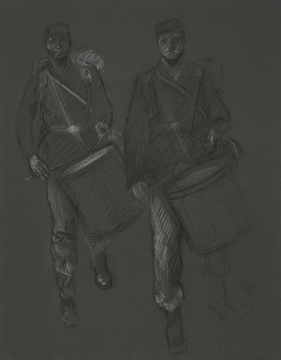 Studie voor de figuren van twee Civil War drummers door Edwin Austin Abbey