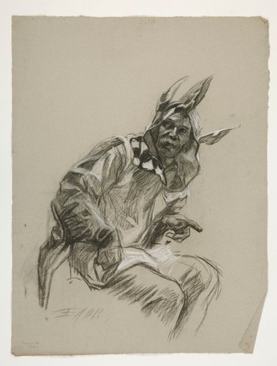 Studie van nar (ongebruikt), voor De zoektocht naar de Heilige Graal (een serie van vijftien schilderijen voor de Boston Public Library, voltooid in 1901) door Edwin Austin Abbey