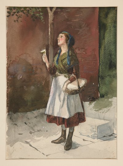 Studie van een jong meisje in een tuin door Edwin Austin Abbey