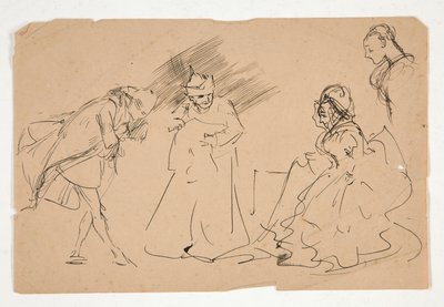 Studie van een XVIII eeuwse scène, mogelijk door Edwin Austin Abbey