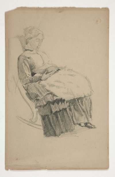 Studie van een oudere vrouw in schommelstoel, lezend door Edwin Austin Abbey