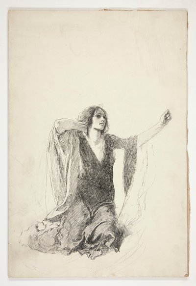 Studie van knielende vrouw, waarschijnlijk een studie voor Julia in de grafscène door Edwin Austin Abbey