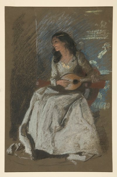 Studie van dame die mandoline speelt door Edwin Austin Abbey