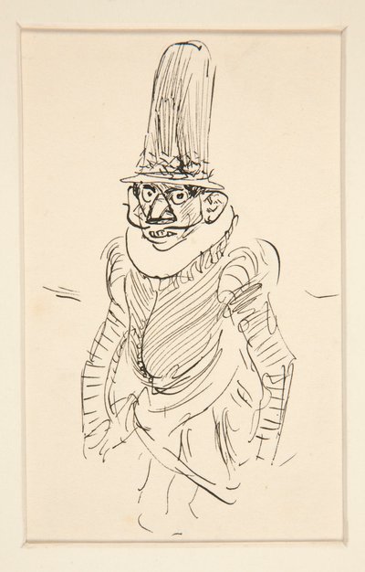Studie van man in XV eeuws kostuum, mogelijk een karikatuur van de periode door Edwin Austin Abbey
