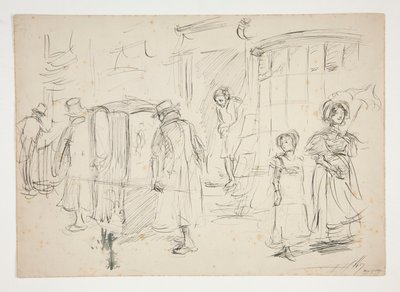 Studie van een straatscène met draagstoel door Edwin Austin Abbey