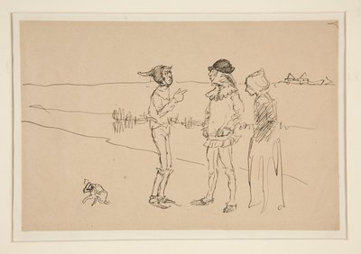 Studie van twee mannen, vrouw en een hond, uit Liefde door Edwin Austin Abbey