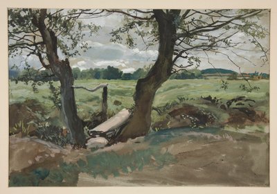 Studie van twee bomen en een veld door Edwin Austin Abbey