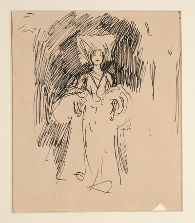 Studie van vrouw in middeleeuws kostuum door Edwin Austin Abbey