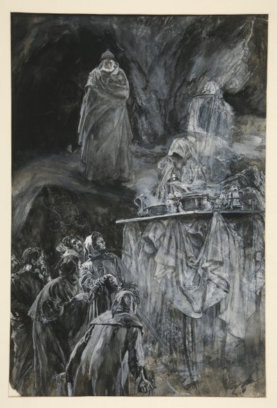 Het banket, illustratie voor Act III, Scene iii, De Storm door Edwin Austin Abbey