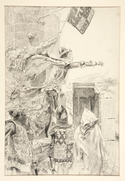De Koning op de muur van Flint Castle door Edwin Austin Abbey