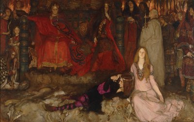 De toneelscène in Hamlet, Act III, Scene II door Edwin Austin Abbey