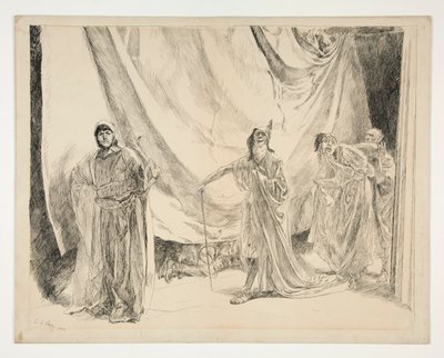 De terugkeer van de spelers, illustratie voor Act V, Scene I, Een midzomernachtsdroom door Edwin Austin Abbey