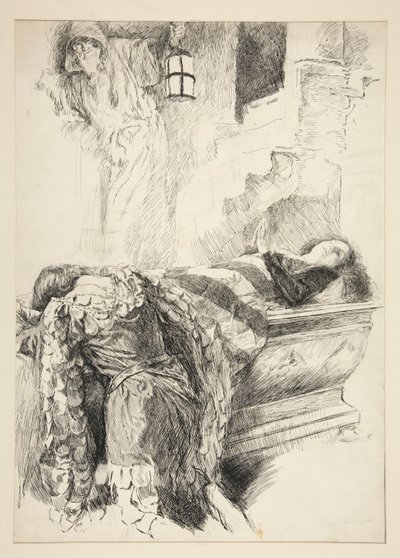 Grafscène - Romeo vindt Julia, uit Romeo en Julia door Edwin Austin Abbey