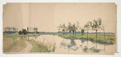 Bomen langs een rivier door Edwin Austin Abbey