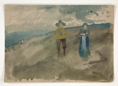 Twee Figuren in een Landschap (recto); Studie van een Man door Edwin Austin Abbey
