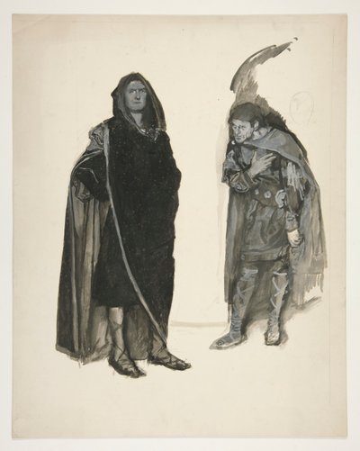 Twee mannen in mantels, schets voor een ongeïdentificeerd Shakespeare-stuk door Edwin Austin Abbey