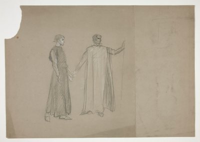 Twee figuren: vroege studie voor door Edwin Austin Abbey
