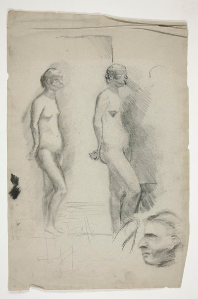 Twee schetsen van een naaktmodel en een man door Edwin Austin Abbey
