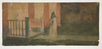 Twee vrouwen in gesprek op een veranda door Edwin Austin Abbey