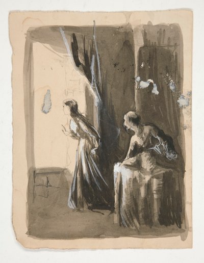 Twee vrouwen in een interieur - niet-geïdentificeerde illustratie door Edwin Austin Abbey