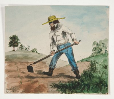 Ongeïdentificeerde Illustratie van een Man die een Tuin Hoedt (recto); Drie Figurenstudies (verso) door Edwin Austin Abbey