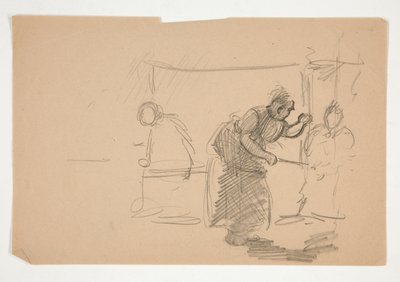 Onbekende illustratie - Studie van keuken met figuur door Edwin Austin Abbey