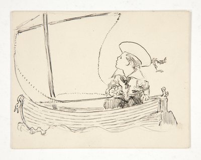 Ongeïdentificeerde illustratie [Jongen in een kleine boot] door Edwin Austin Abbey