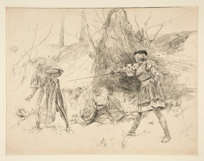 Valentine redt Sylvia, uit Act V, Scene iv, Twee Heren van Verona door Edwin Austin Abbey