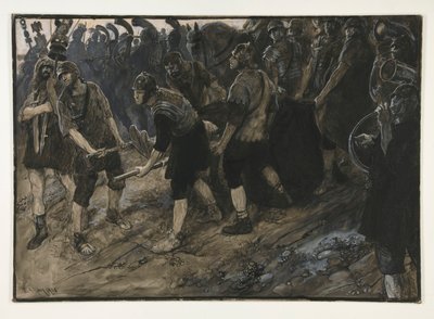 Ventidius komt triomfantelijk binnen, het dode lichaam van Pacorus voor hem gedragen, Act III, scène i, Antony en Cleopatra door Edwin Austin Abbey