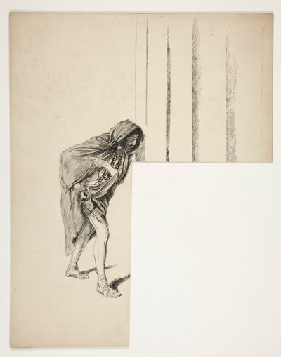 Wandelende man in mantel, schets voor een niet-geïdentificeerd Shakespeare-stuk door Edwin Austin Abbey