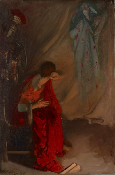 Binnen de tent van Brutus: Enter the Ghost of Caesar, Julius Caesar, Act IV, Scene III door Edwin Austin Abbey