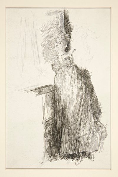 Vrouw bij raam - ongeïdentificeerde illustratie door Edwin Austin Abbey