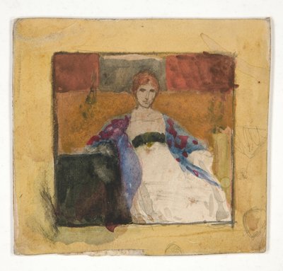 Zittende vrouw - onbekende illustratie door Edwin Austin Abbey
