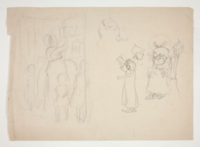 Vrouw met kinderen en cartoon - niet-geïdentificeerde illustratie door Edwin Austin Abbey