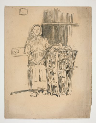 Vrouw met wasmand(?) - niet-geïdentificeerde illustratie door Edwin Austin Abbey