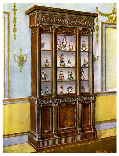 Gesneden mahoniehouten vitrinekast beïnvloed door de Adam Brothers, 1911-1912 door Edwin Foley