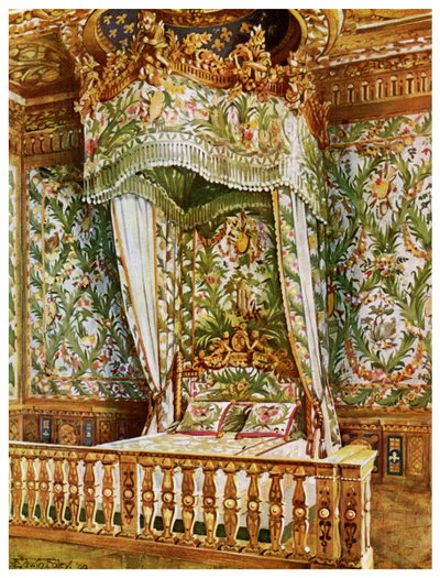 Vergulde staatsbed van Marie Antoinette, Koninginnenkamer, Palais de Fontainebleau, Frankrijk, 1911-1912 door Edwin Foley