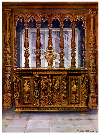 Henry II gesneden koffer of bahut en eiken scherm van dezelfde Franse periode, 1910 door Edwin Foley
