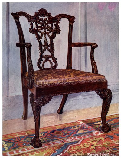 Mahoniehouten armstoel, stijl van Chippendale, 1911-1912 door Edwin Foley