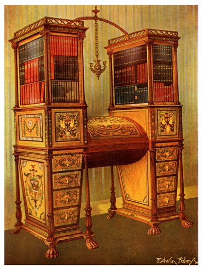De zuster ingelegde dubbele secretaire en boekenkast kabinet, Sheraton, 1911-1912 door Edwin Foley
