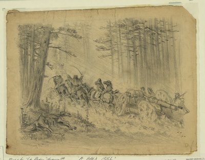Een stormachtige mars--(Artillerie)--Spotsylvania Court House door Edwin Forbes
