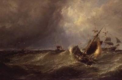 Een Nederlandse Vissersboot die de Haven van Calais Binnenvaart door Edwin Hayes