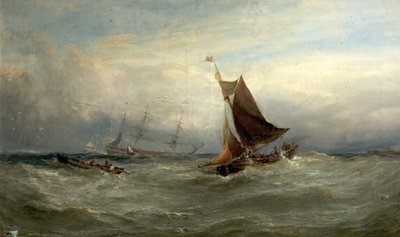 Boten in een Storm bij Oostende, België, 1875 door Edwin Hayes