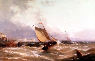 Vissersboten voor een kustlijn door Edwin Hayes