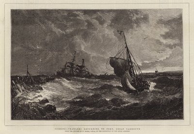 Vissen, trawlers keren terug naar de haven, Great Yarmouth door Edwin Hayes