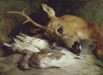 Hoofd van een Ree en Twee Sneeuwhoenders, ca. 1830 door Edwin Henry Landseer